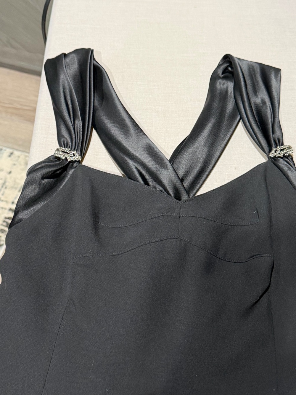 Jones Wear Black Midi Dress with Wide Crossback Straps
